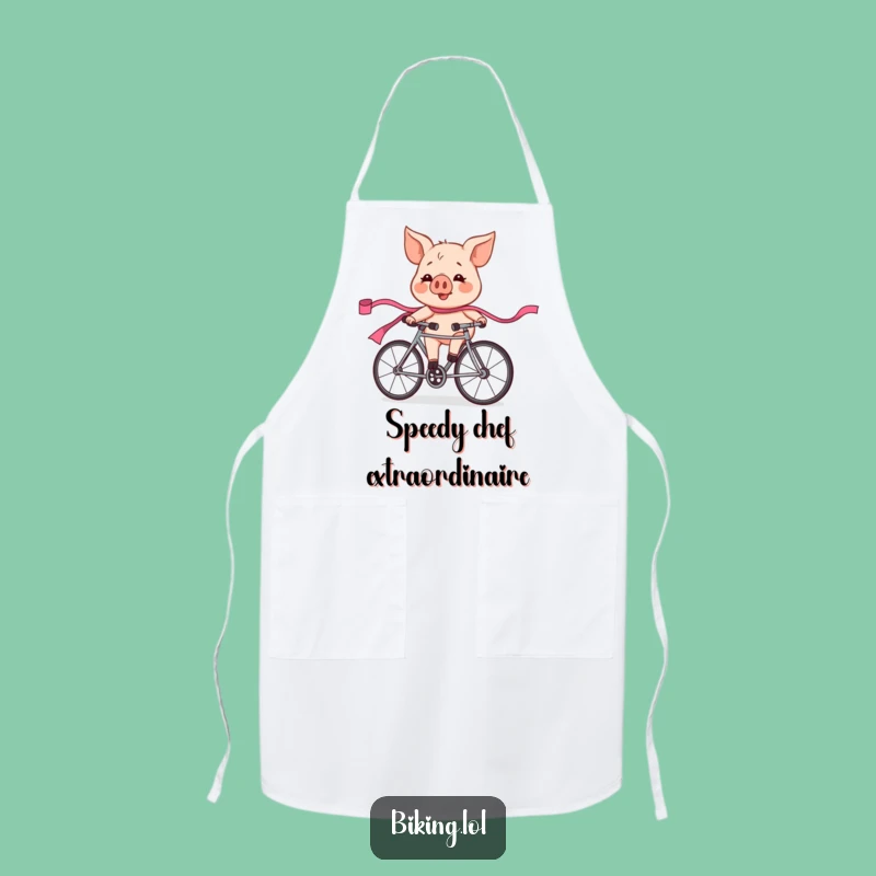 Funny Pig Race Apron: Exhilarated Cyclist Pink Ribbon Kitchen Gift