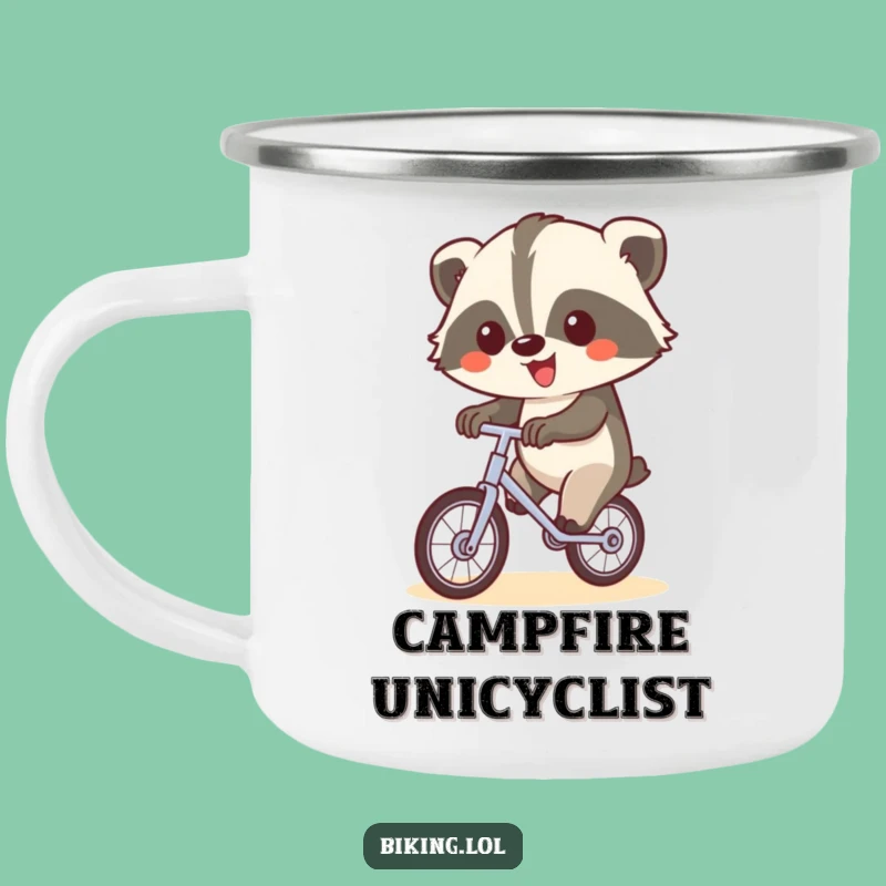 Funny Badger Unicycle Camping Mug: Happy Outdoorsy Rider Gift