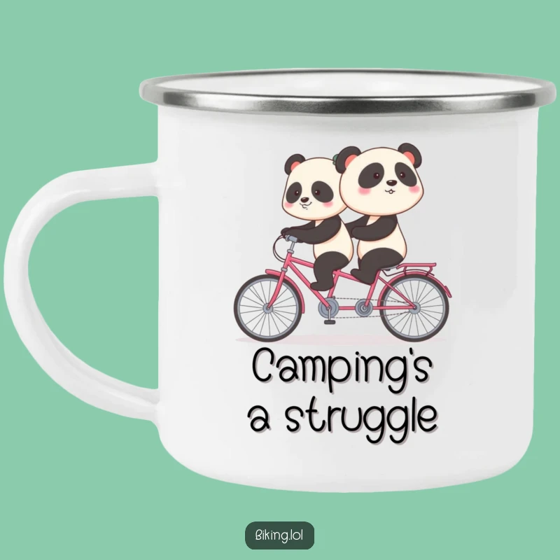 Funny Shy Panda Tandem Bike Camping Mug: Adventure Fuel, Hilariously Awkward Gift