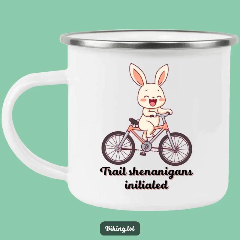 Funny Bunny Wheelie Camping Mug: Rugged & Hilarious Bicycle Laughing Character