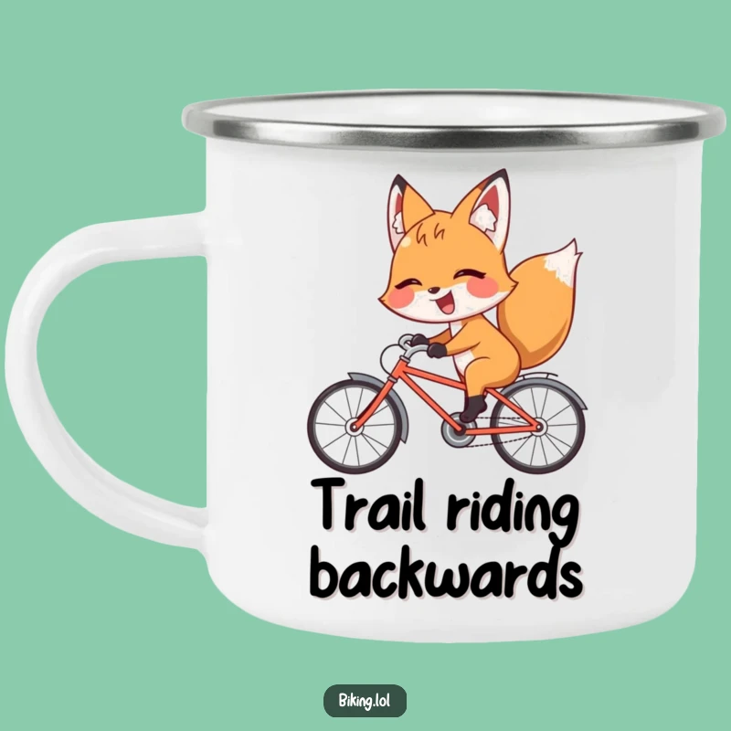 Funny Fox Backward Bicycle Camping Mug: Adventurous Rider, Great Outdoors Funny Gift