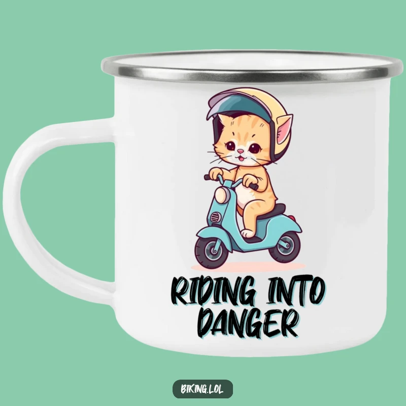 Funny Kitten Scooter Camping Mug: Adventure Helmet - Durable Funny Gift for Campers