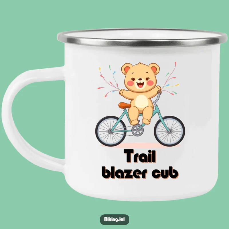 Funny Bear Cub Bicycle Camping Mug - Enjoy Hot Drinks on this Hilarious Cub's Cycling Adventure Gift