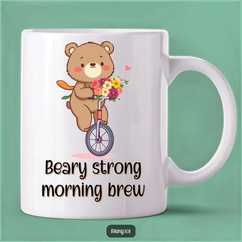 Funny Bear Unicycle Mug: Determined Rider Floral Gift for Bear Lovers