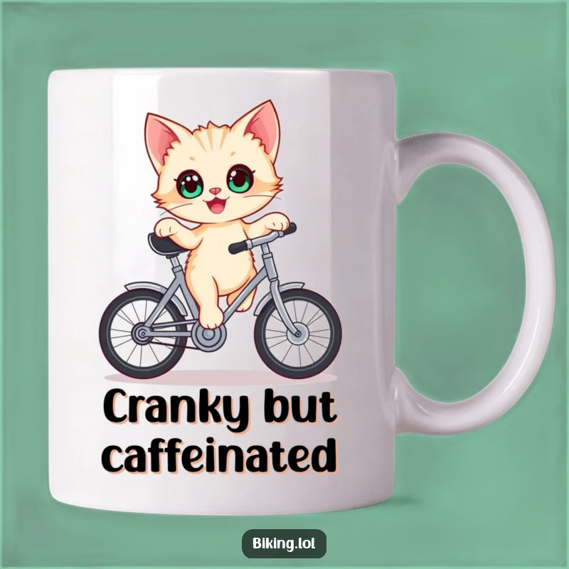 Funny Kitten Bike Mug - Delighted Wide-Eyed Balance Gift