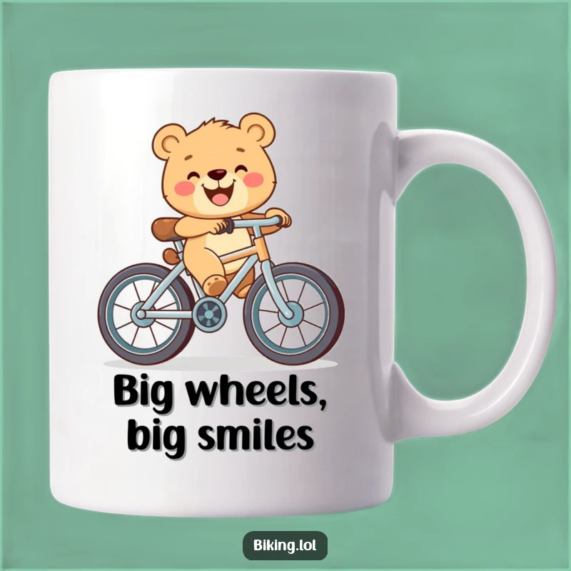 Funny Bear Cub Bicycle Mug: Happy Rider on Big Wheels - Adorable Funny Gift