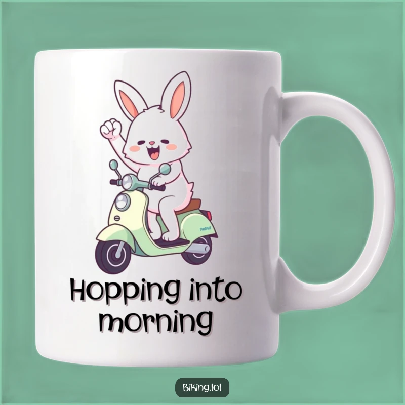 Funny Bunny Scooter Fist Pump Mug: Celebrate Victory with Humor!