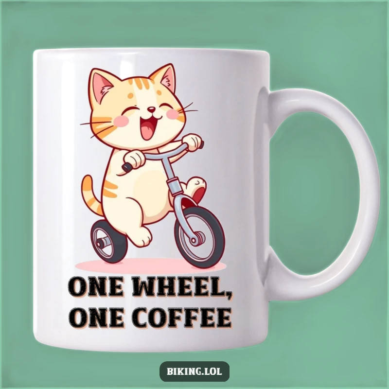 Funny Cat Unicycle Mug: Enthusiastic Balance & Humor Gift