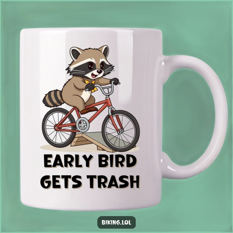 Funny Raccoon Bike Jump Mug - Perfect Gift for Adventurous Cyclists