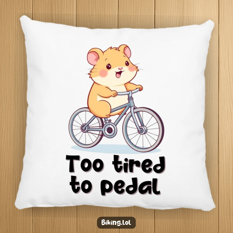 Funny Hamster Power Pillow, a smiling hamster, pedaling a bicycle, soft and humorous, great for cozy rooms.