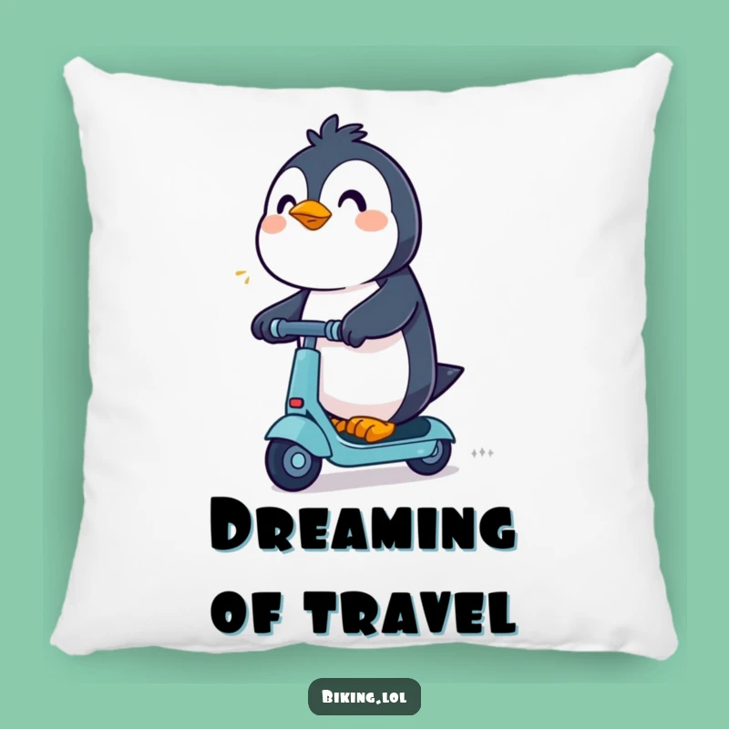 Funny Penguin Scooter Pillow: Cozy Comfort with Excited Rider