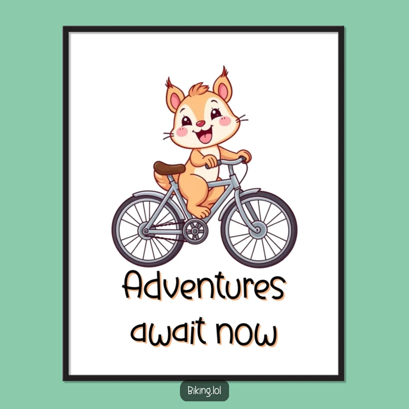 Funny Squirrel Big Wheel Bicycle Digital Art Print - Instant Cheerful Decor