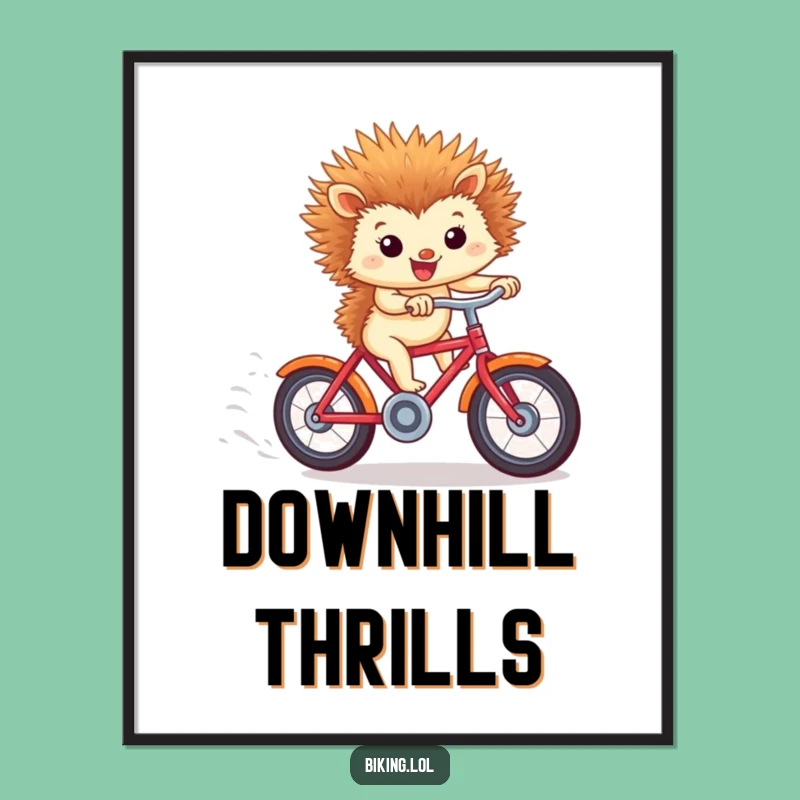 Funny Hedgehog Bicycle Digital Art: Tiny Downhill Racer Print