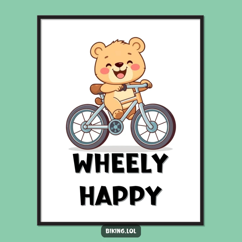 Funny Bear Cub Bicycle Digital Art: Grinning Rider - Instant Funny Gift Download