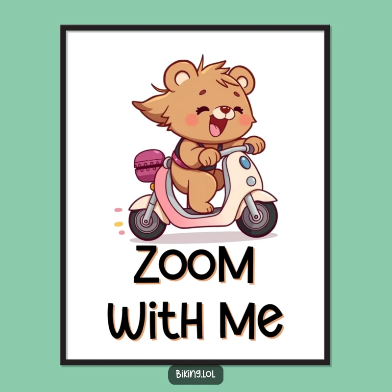 Funny Bear Cub Scooter Digital Print: Instant Excitement, Fast Funny Gift for Walls