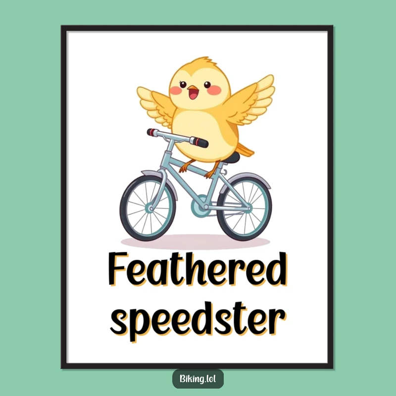Funny Chickadee Bicycle Digital Art Print - Tiny Bird's Whimsical Ride Wall Decor Gift