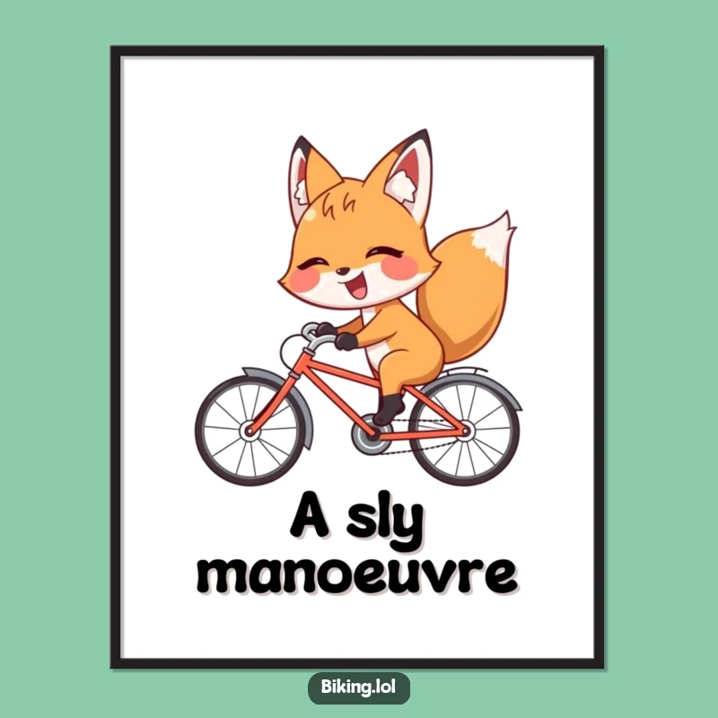Funny Fox Backward Bicycle Art Print: Playful Rider Decor, Instant Funny Gift