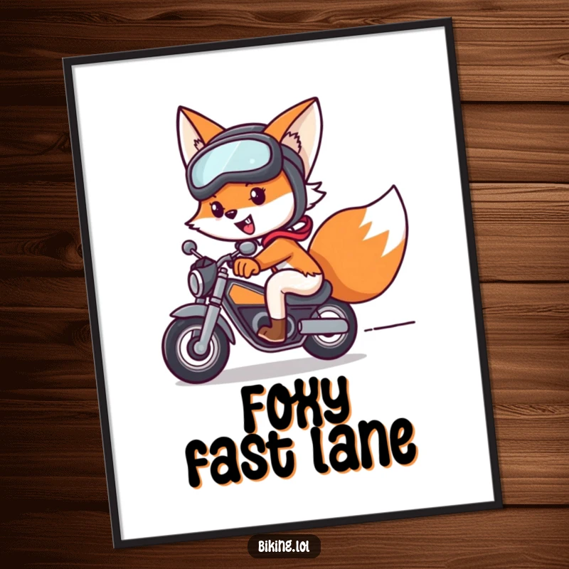 Funny fox art, digital download, fox on a bike with helmet and goggles, a humorous and adventurous funny gift.