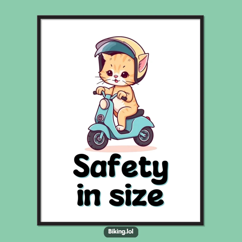 Funny Kitten Scooter Digital Art: Big Helmet Rider - Instant Funny Gift Download