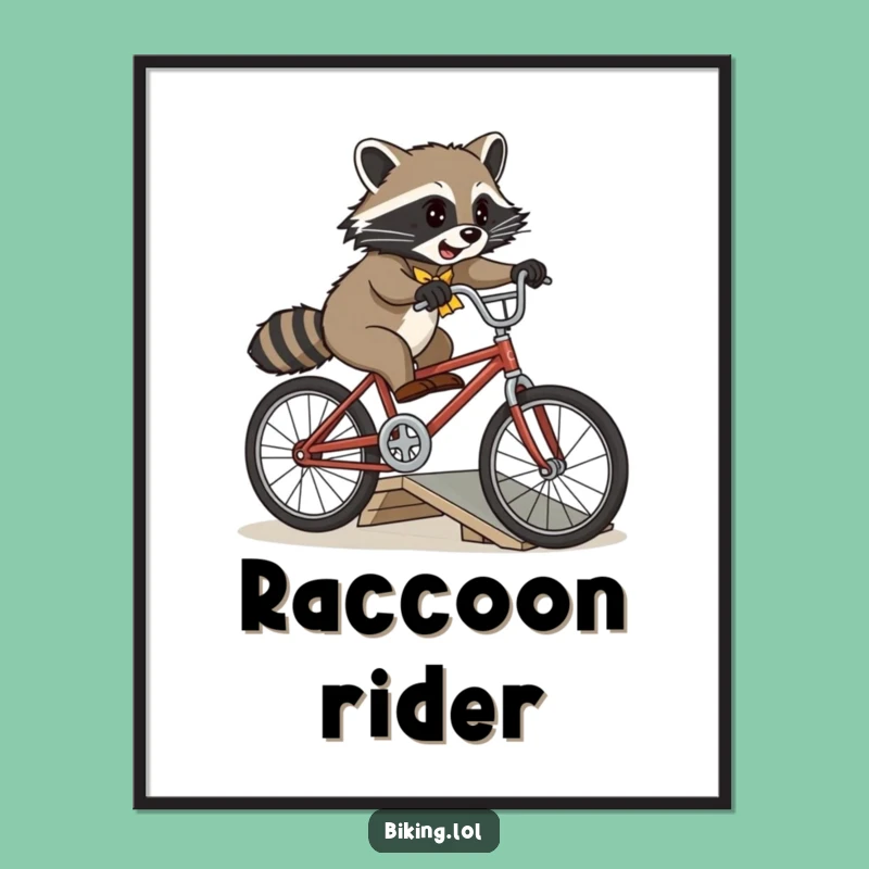 Funny Raccoon Bike Jump Digital Art - Instant Vintage Adventure Decor