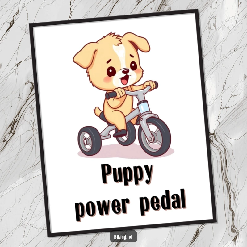 Funny puppy art, digital download, puppy pedaling a tiny tricycle with immense effort, a humorous and adorable funny gift.