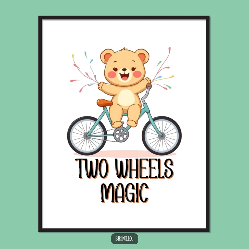 Funny Bear Cub Bicycle Digital Art Print - Adorable Cub's Joyful Ride Wall Decor Gift