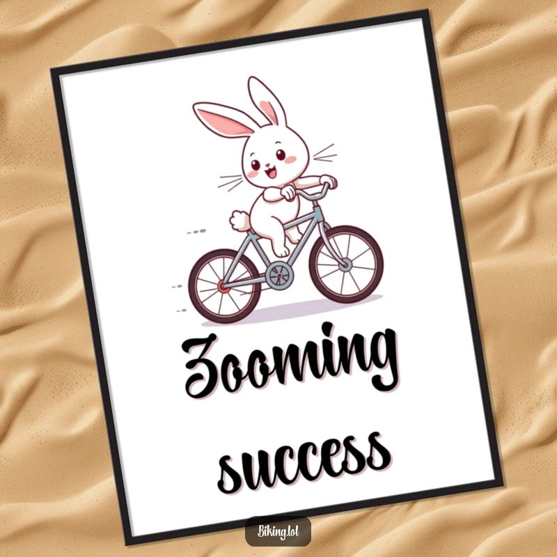 Funny digital art of a joyous bunny speeding downhill on a miniature bicycle, ears flapping in the wind, a celebration of fun.