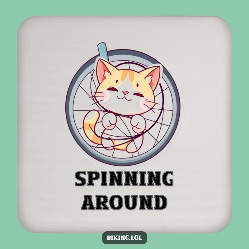 Funny Cat Bicycle Spokes Drink Coaster: Protect Surfaces with Adorable Chaos!