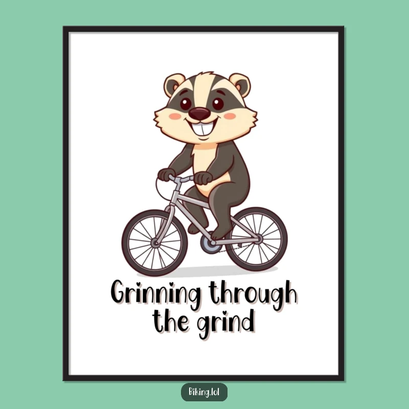 Funny Badger Cycling Poster: Motivational Art with Hilarious Determination