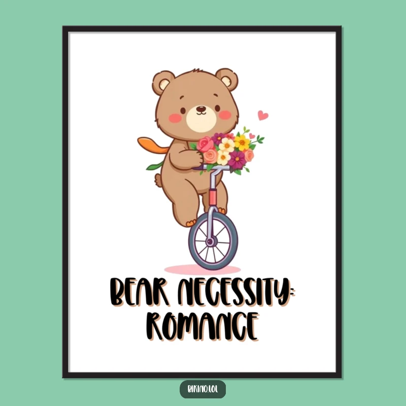 Funny Bear Unicycle Poster: Determined Floral Art, Perfect Hilarious Gift