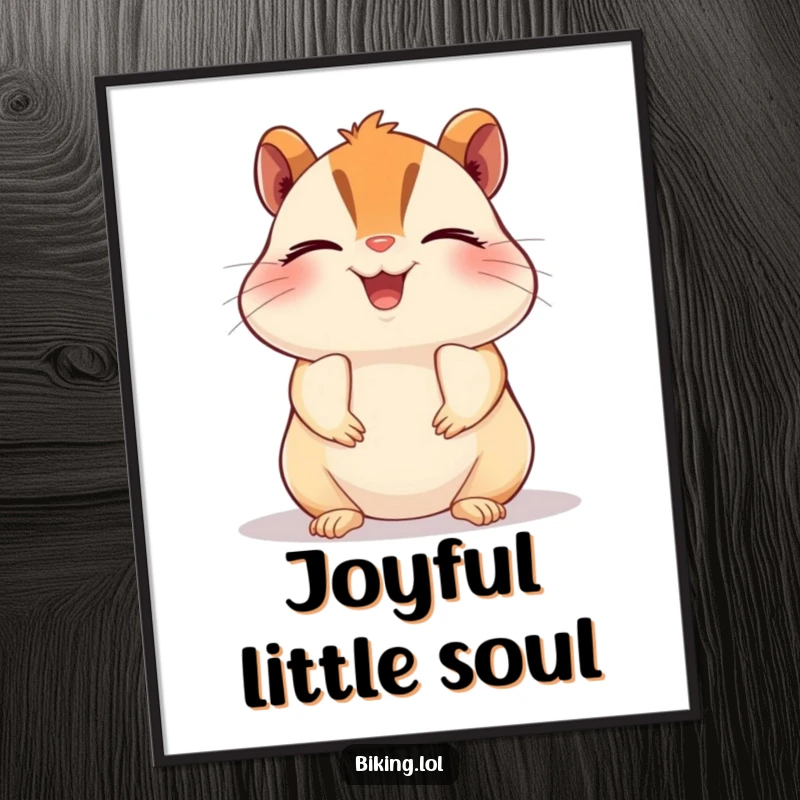 Funny chipmunk poster, a beaming chipmunk pedaling a bike with closed eyes in pure bliss, whimsical and humorous.