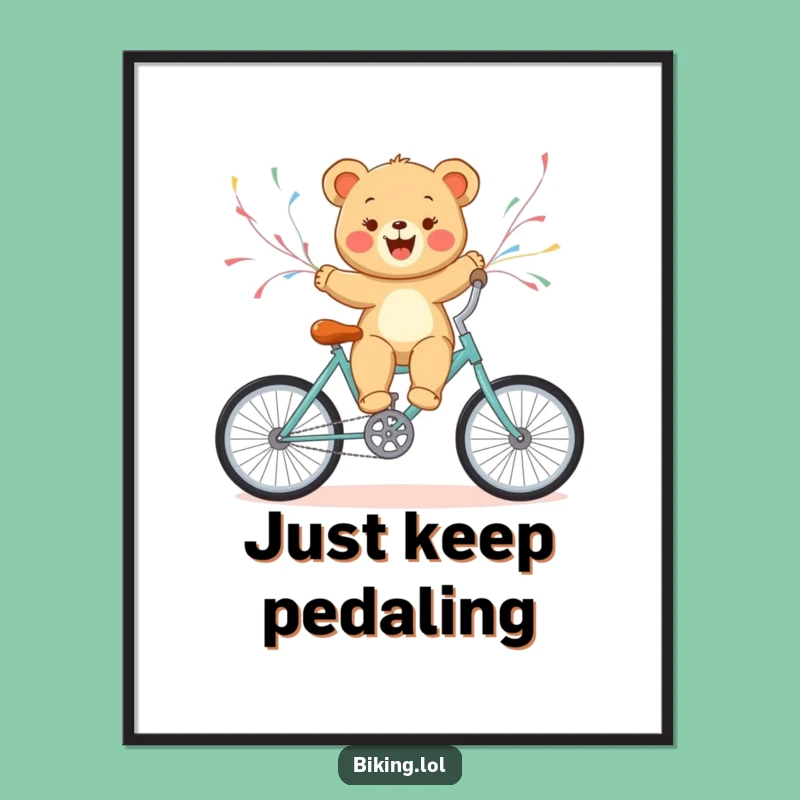 Funny Bear Cub Bicycle Poster - Adorable Cub's Joyful Ride, Perfect Wall Art Gift