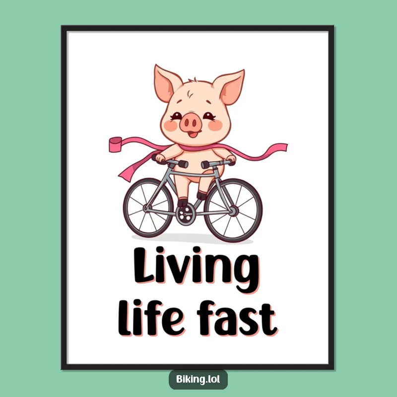 Funny Pig Race Poster: Exhilarated Cyclist Pink Ribbon Wall Art