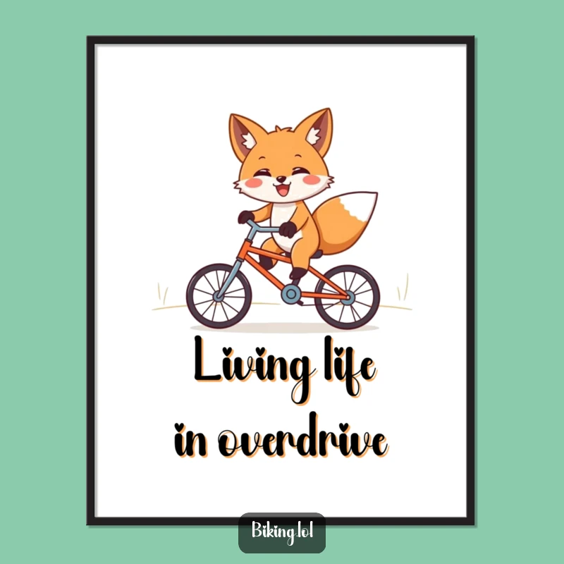 Funny Fox Bicycle Poster - Joyful Downhill Ride Wall Art