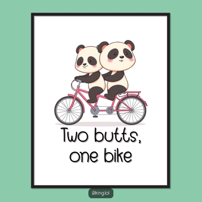 Funny Shy Panda Tandem Bike Poster: Quirky Wall Art, Hilarious Gift for Panda Lovers