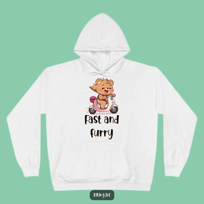 Funny Bear Cub Scooter Hoodie: Cozy Speedster, Ultimate Funny Gift for Chilly Rides