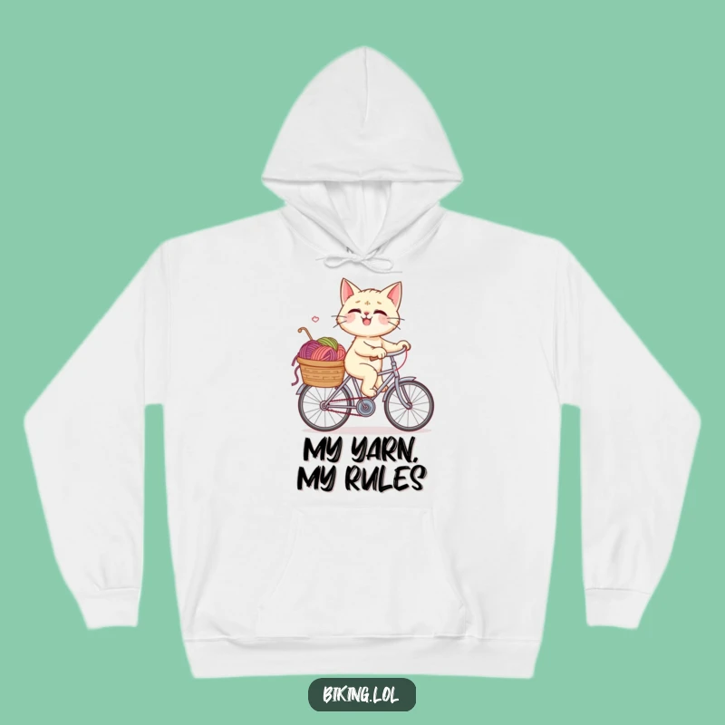 Funny Giggling Cat Bicycle Hoodie - Cozy, Comfy, and Hilarious Yarn-Themed Gift