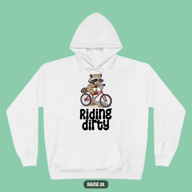 Cozy Funny Raccoon Bike Jump Hoodie - Warm & Hilarious Adventure Gear