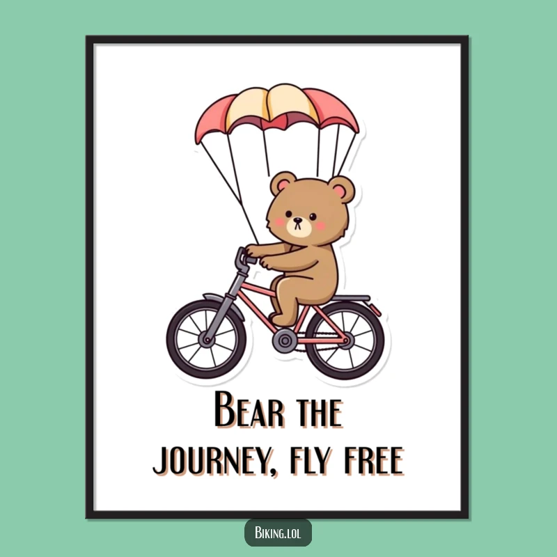 Free Printable Wall Art: Bear's Parachute Bike Adventure, Quirky Downloadable Decor