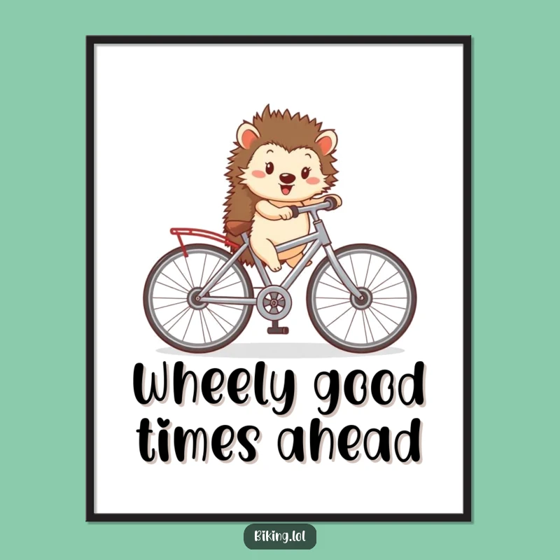 Free Printable Funny Hedgehog Bike Wall Art - Oversized Wheels Downloadable Decor