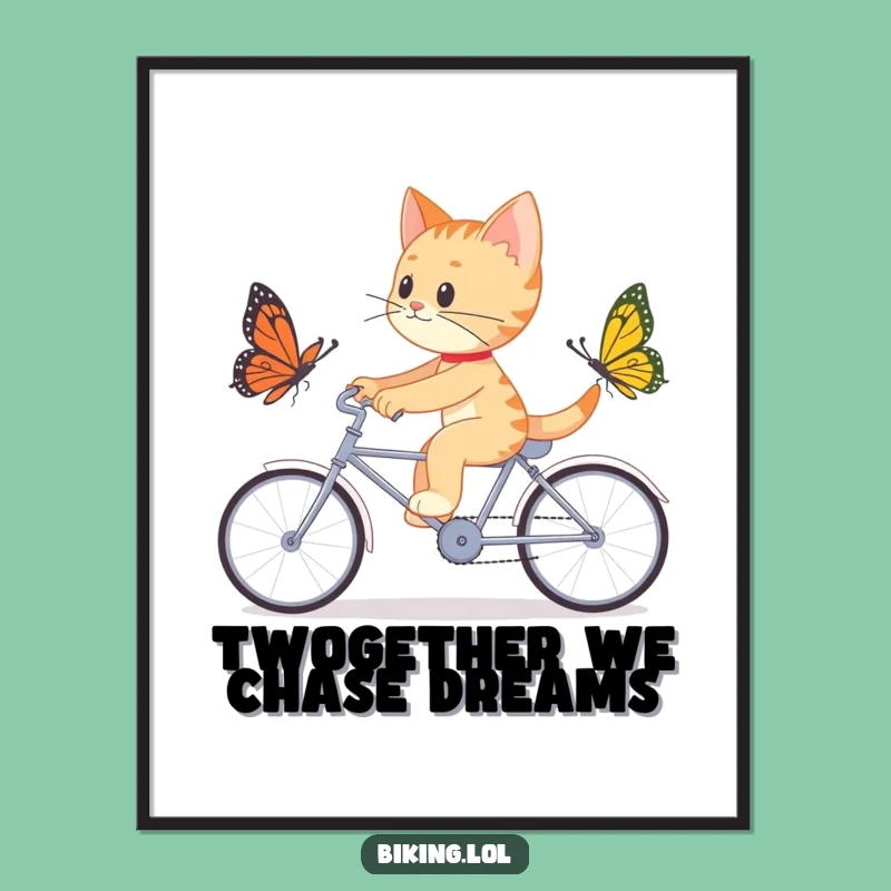 Free Printable Wall Art: Cat Tandem Butterfly Chase Funny Downloadable Art Gift