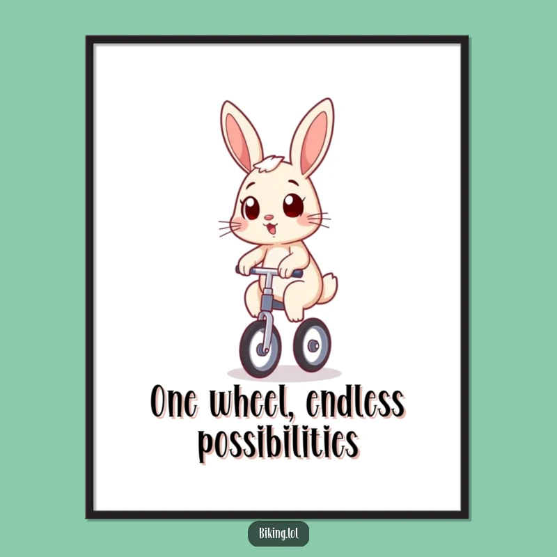 Free Printable Wall Art: Determined Bunny Unicyclist, Downloadable Art for Quirky Spaces