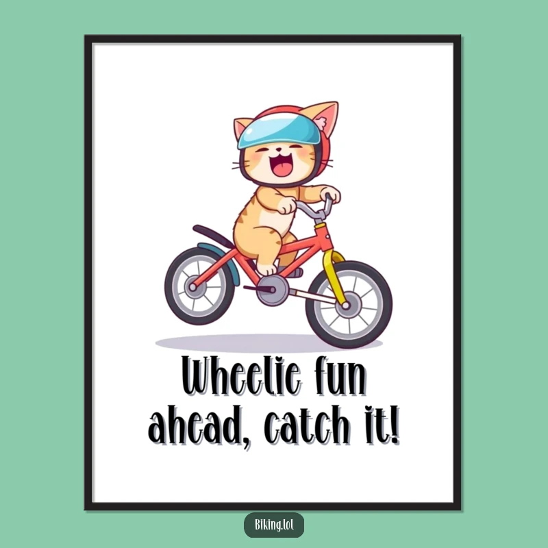 Funny Free Printable Wall Art: Giggling Cat Wheelie, Quirky Cat Decor Download