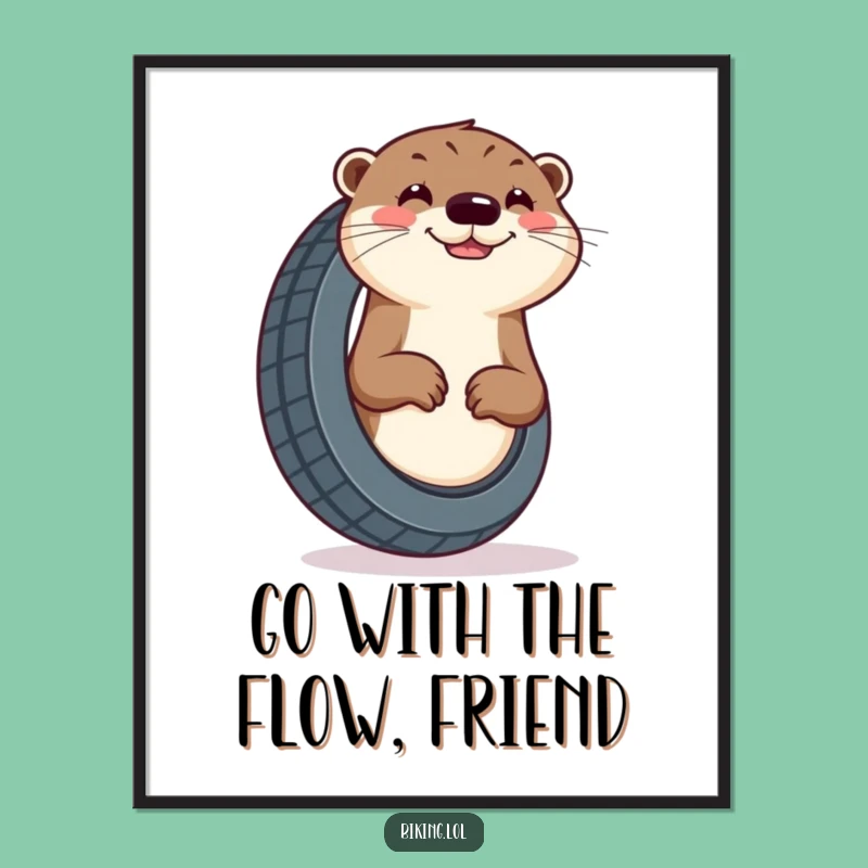 Free Printable Wall Art: Otter Pumping Tire - Fun Downloadable Decor Art