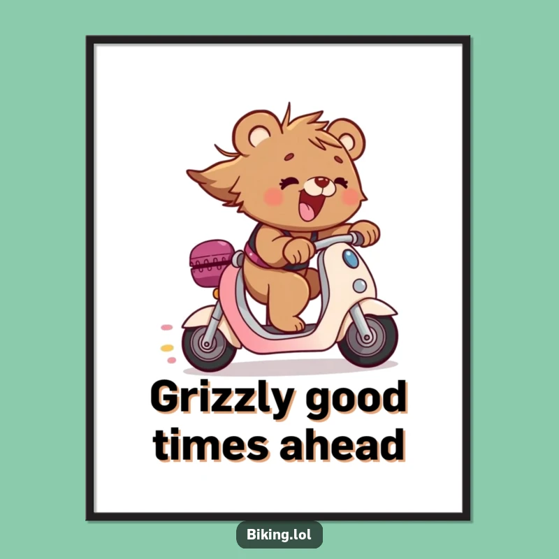 Free Printable Wall Art: Speedy Bear Cub Scooter Art, Downloadable Decor