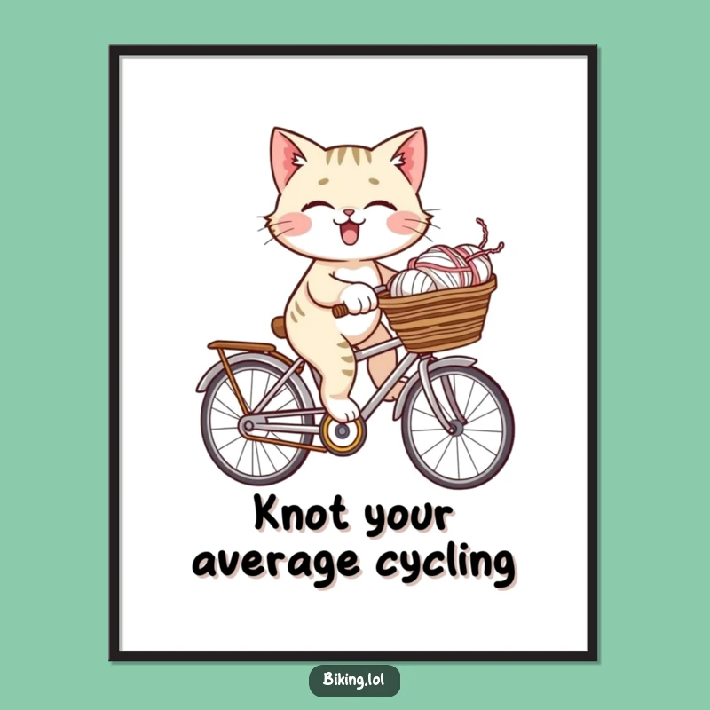 Funny Free Printable Wall Art: Giggling Cat Yarn Bike Cartoon Downloadable Poster for Decor
