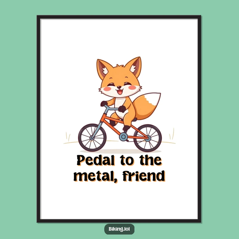 Free Printable Wall Art: Funny Fox Cycling Downhill - Hilarious Downloadable Decor Art