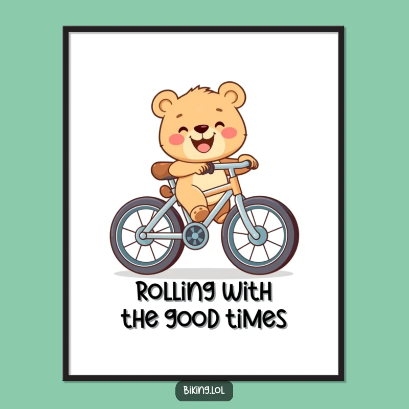 Funny Free Printable Wall Art: Bear Cub Bicycle Grin - Downloadable Decor for Joy!