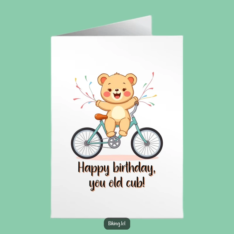 Free Printable Birthday Card: Funny Bear Cub Bike Ride, Downloadable Fun Gift