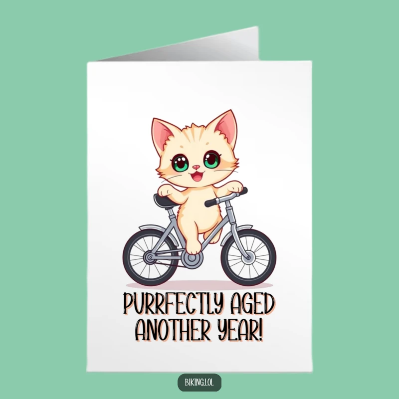 Free Printable Birthday Card: Kitten on Bike Crank - Hilarious Downloadable Gift!